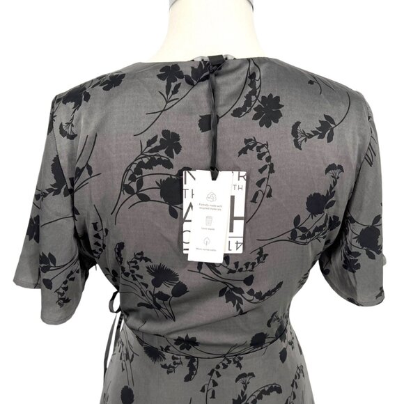 41 Hawthorn Floral Wrap Dress Satin Short Sleeve Gray Black Size MP NWT - Picture 7 of 12